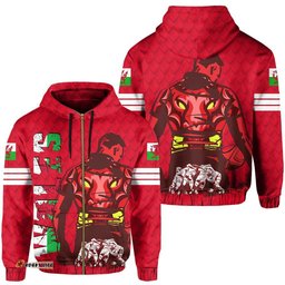 Wales Flag Hoodie Zip Rugby Winner