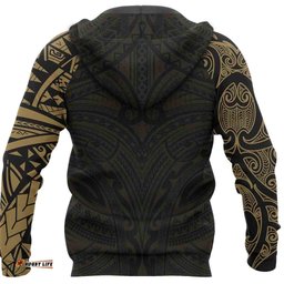 New Zealand Zip Hoodie, Maori Polynesian Tattoo Gold