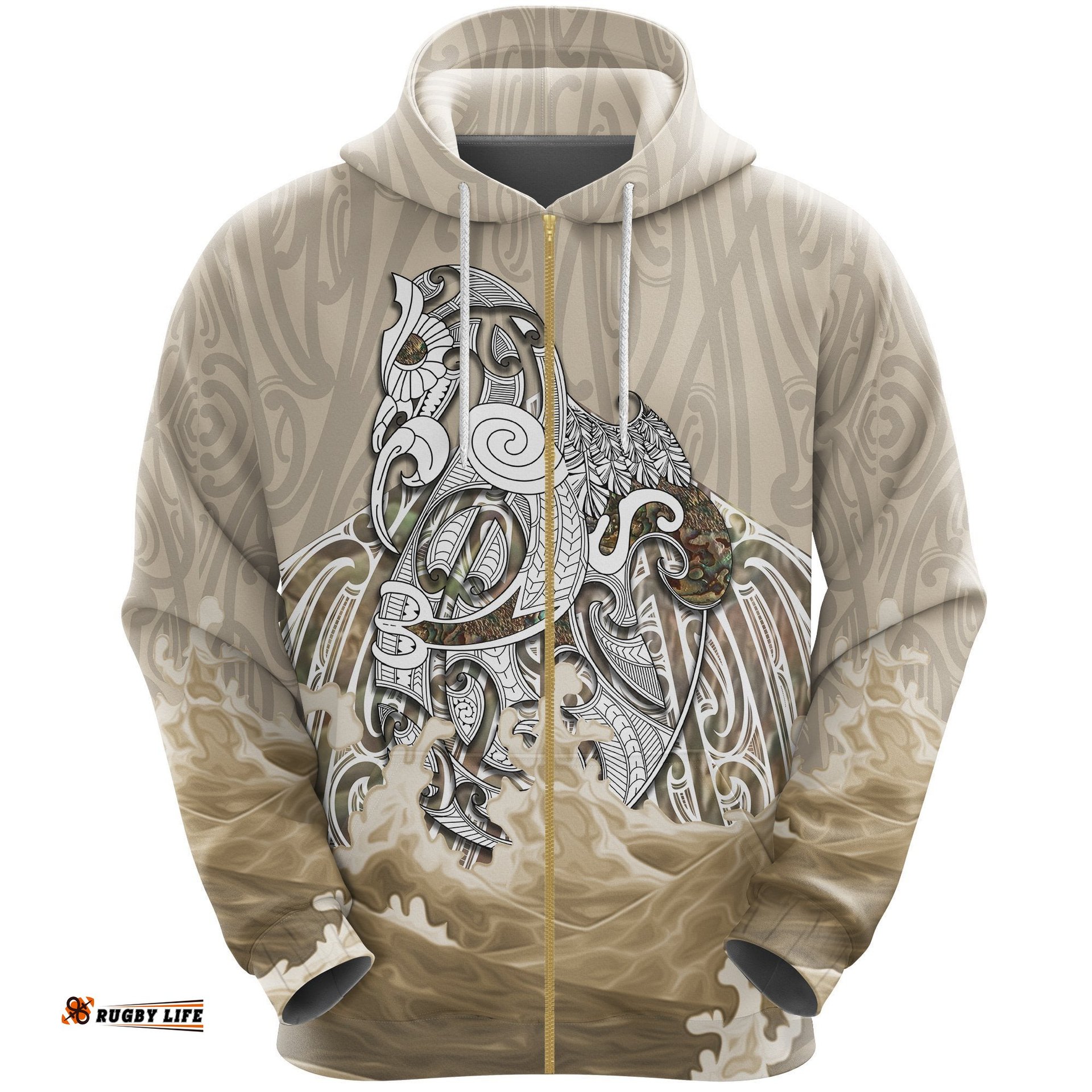 Maori Manaia The Blue Sea Zip Hoodie, Golden