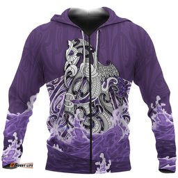 Maori Manaia The Blue Sea Zip Hoodie, Purple