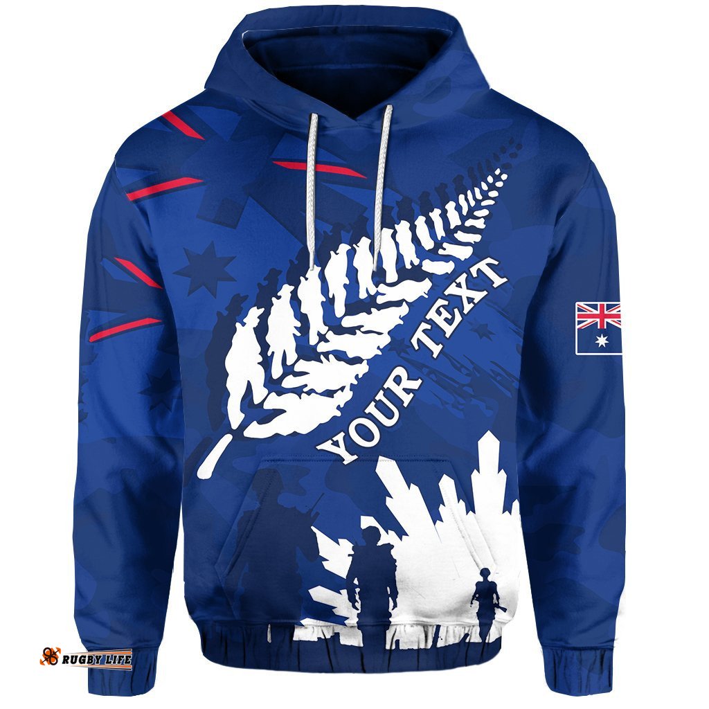 Custom Personalised Australian ANZAC Day Hoodie Camouflage Mix Fern New Zealand