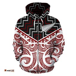 New Zealand Hoodie Rugby Maori Culture Zipper Ver