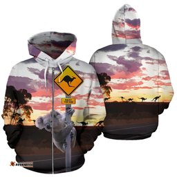 Zip Up Hoodie Koala Hoodie Kangaroo Sign Sunset Unisex