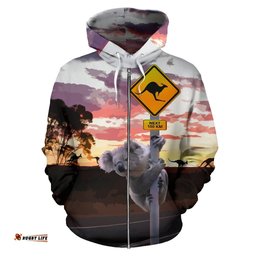 Zip Up Hoodie Koala Hoodie Kangaroo Sign Sunset Unisex