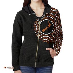 Aboriginal Zip Up Hoodie, Australia Map Dot Painting Patterns