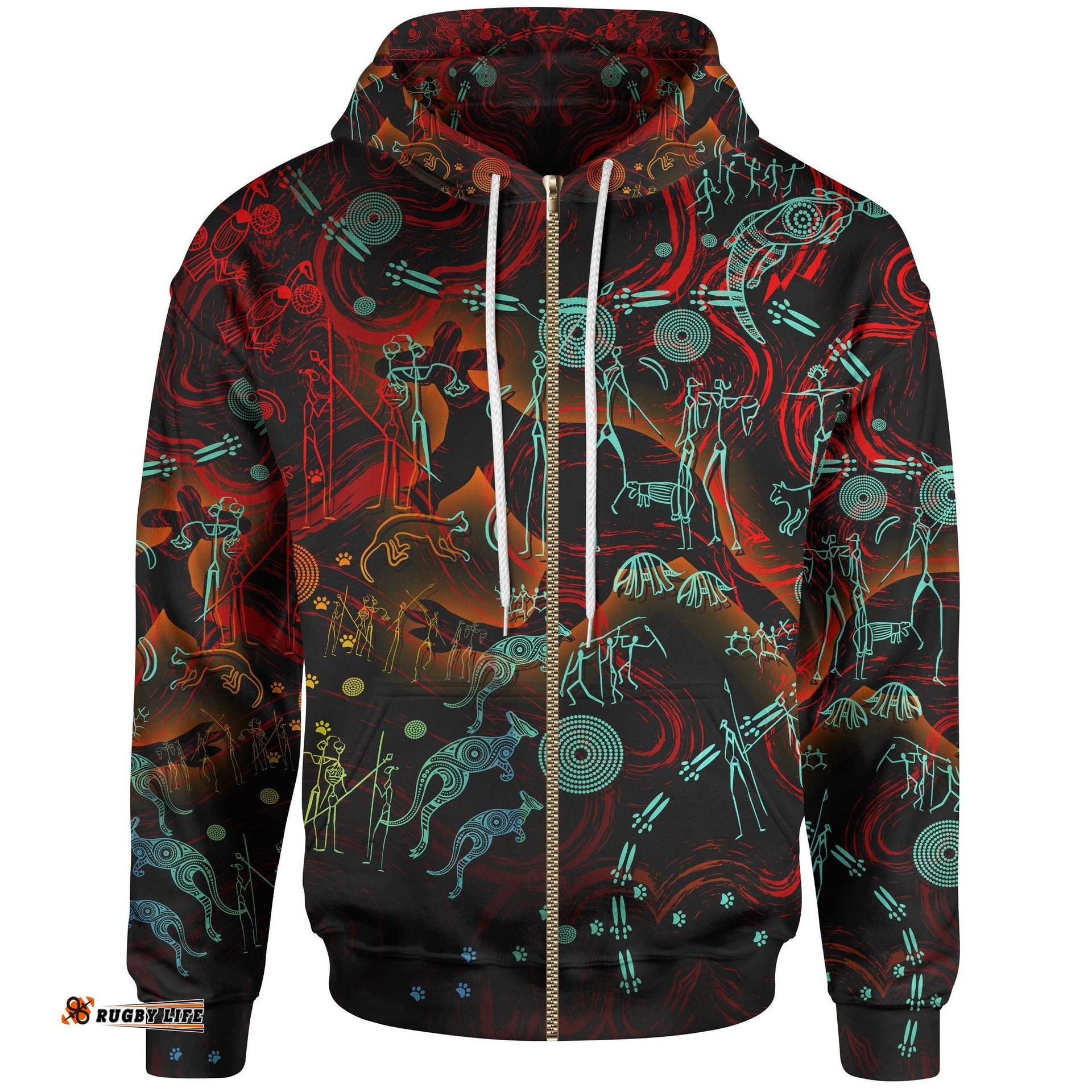 Zip Up Hoodie, Kangaroo Adults Indigenous Art