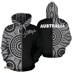 Aboriginal Zip Up Hoodie, Kangaroo Patterns Circle Dot Painting Ver01