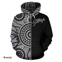 Aboriginal Zip Up Hoodie, Kangaroo Patterns Circle Dot Painting Ver01