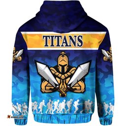 Custom Personalised Gold Coast Zip Hoodie Titans Gladiator ANZAC Day Version Camouflage