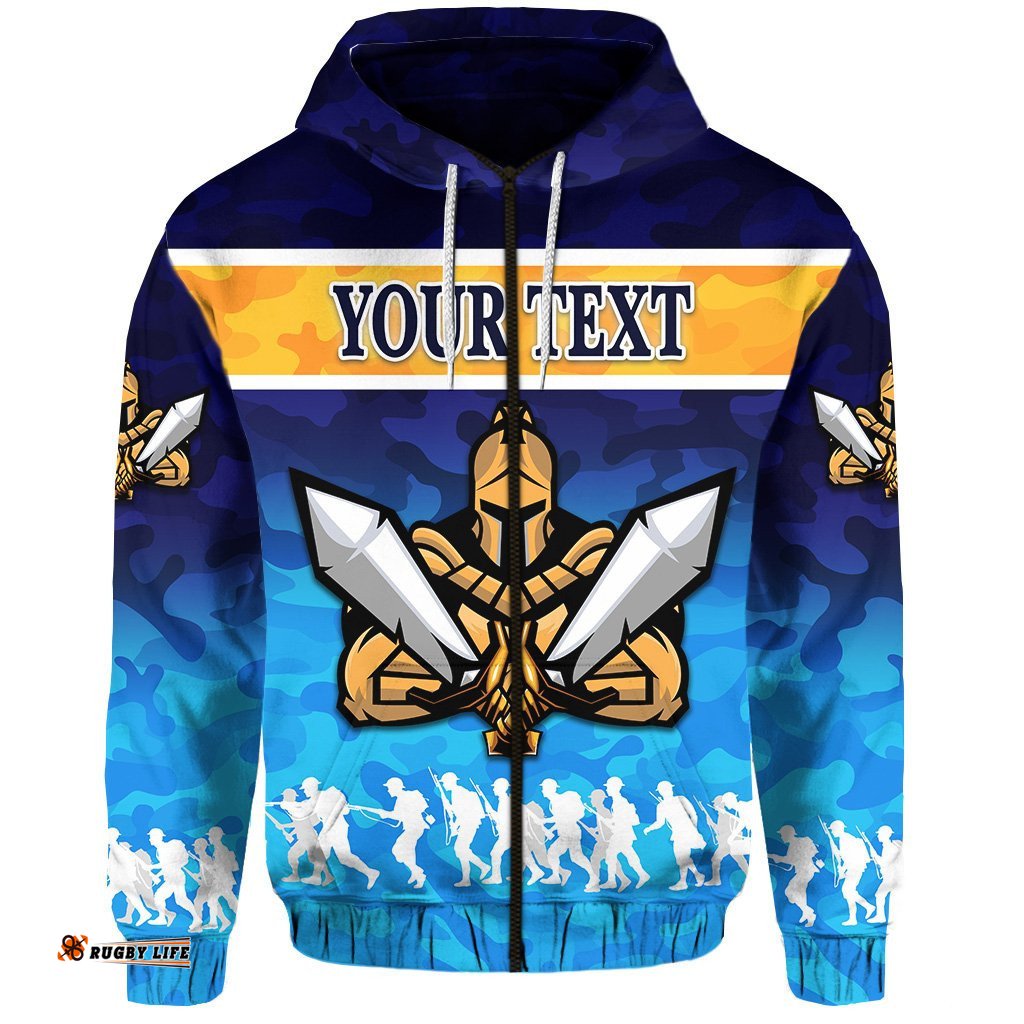 Custom Personalised Gold Coast Zip Hoodie Titans Gladiator ANZAC Day Version Camouflage