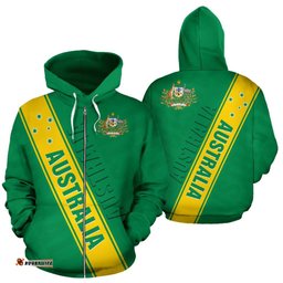 Zip Up Hoodie Australian Coat Of Arms Hoodie Crossover Style Unisex