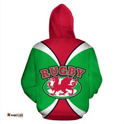 Cymru Wales All Over Zip Up Hoodie Rugby Style