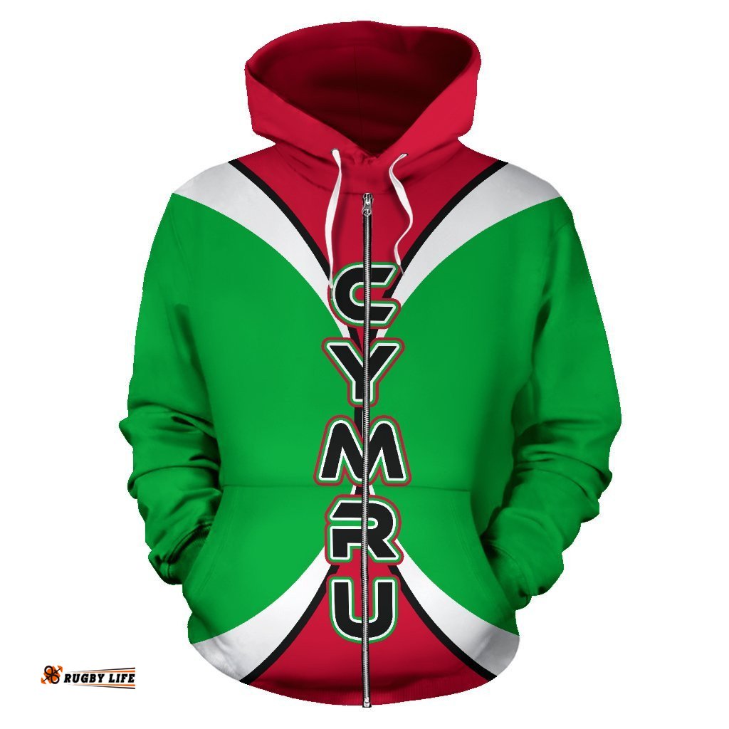 Cymru Wales All Over Zip Up Hoodie Rugby Style