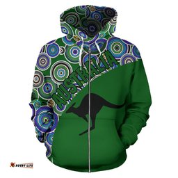 Aboriginal Zip Up Hoodie, Kangaroo Patterns Circle Dot Painting 04