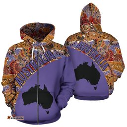 Aboriginal Zip Up Hoodie, Australia Map Patterns Koala Kangaroo 01 02