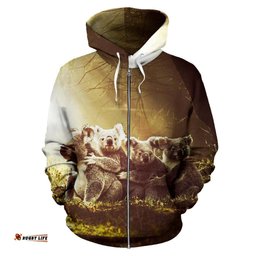 Zip Up Hoodie Koala Family Landscape Art
