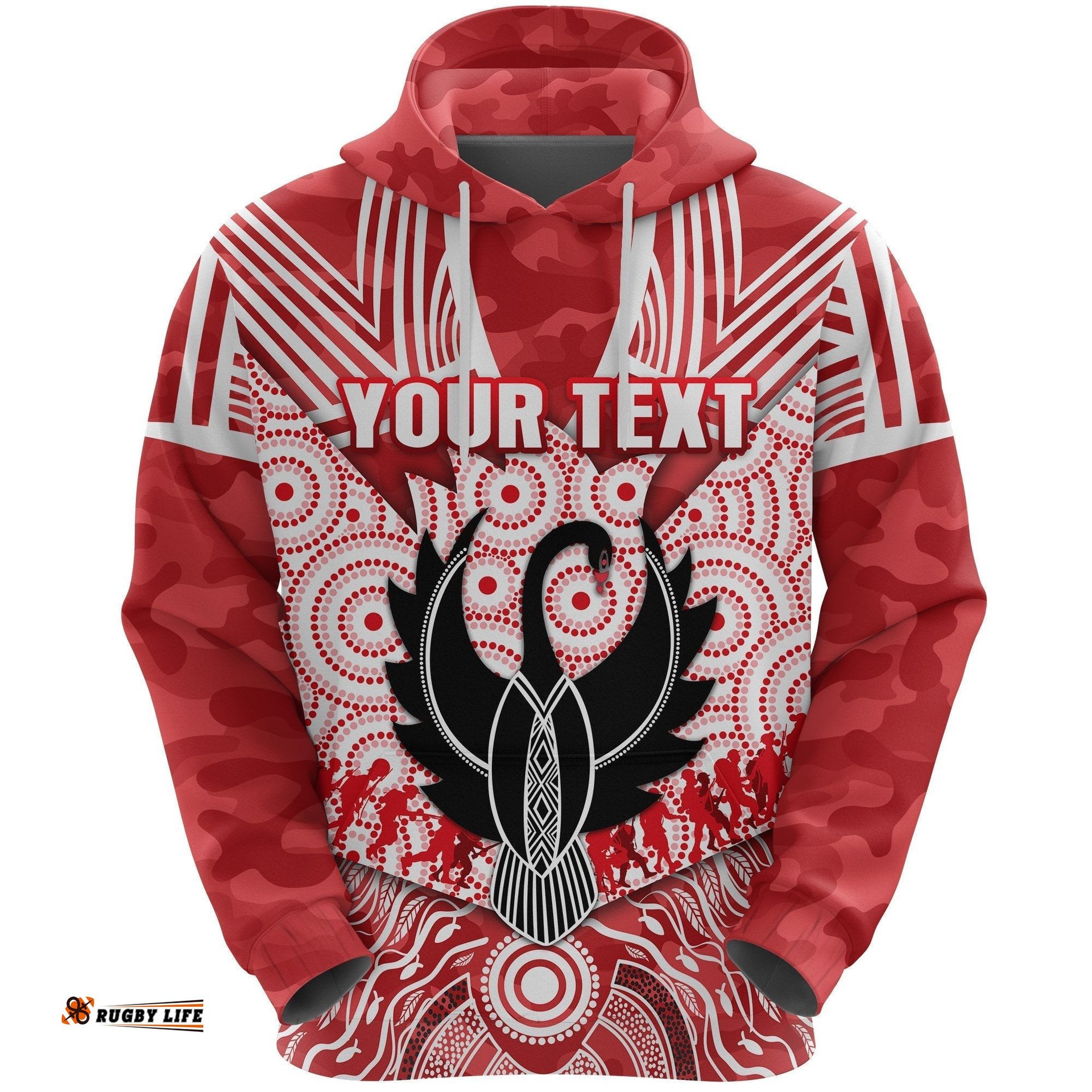 Custom Personalised Sydney Swans Hoodie ANZAC Day Indigenous