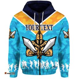 Custom Personalised Gold Coast Zip Hoodie Titans Gladiator ANZAC Vibes