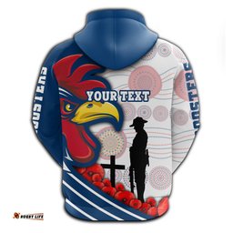 Custom Personalised Australia Roosters Zip Up Hoodie ANZAC Day Three Tiles Style
