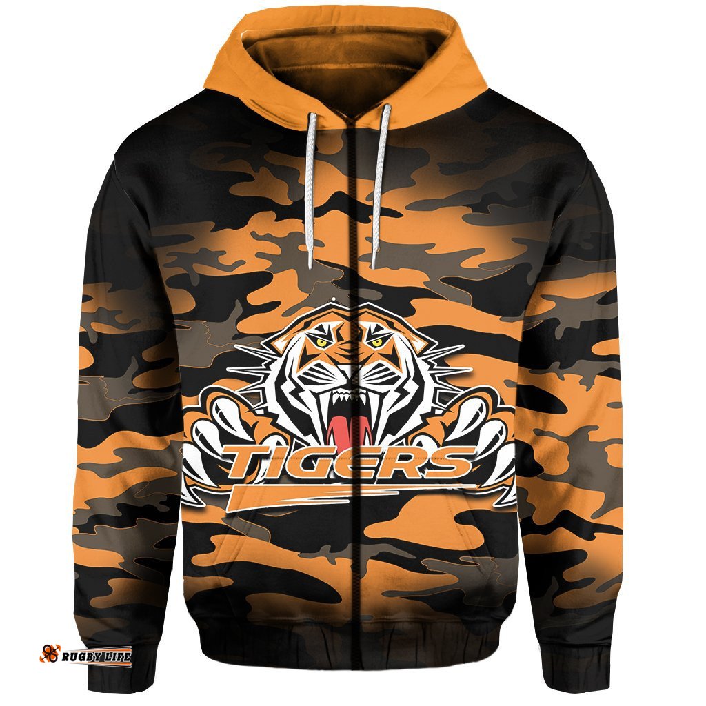 Custom Personalised Wests Tigers Zip Hoodie ANZAC Day Army Patterns