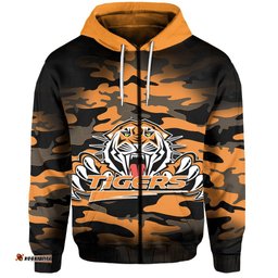 Custom Personalised Wests Tigers Zip Hoodie ANZAC Day Army Patterns