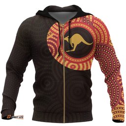 Aboriginal Zip Up Hoodie, Kangaroo Dot Painting Tattoo 02