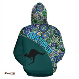 Aboriginal Zip Up Hoodie, Kangaroo Patterns Circle Dot Painting 01