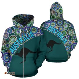Aboriginal Zip Up Hoodie, Kangaroo Patterns Circle Dot Painting 01