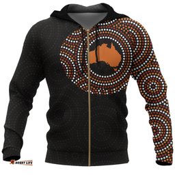 Aboriginal Zip Up Hoodie, Australia Map Dot Painting Tattoo