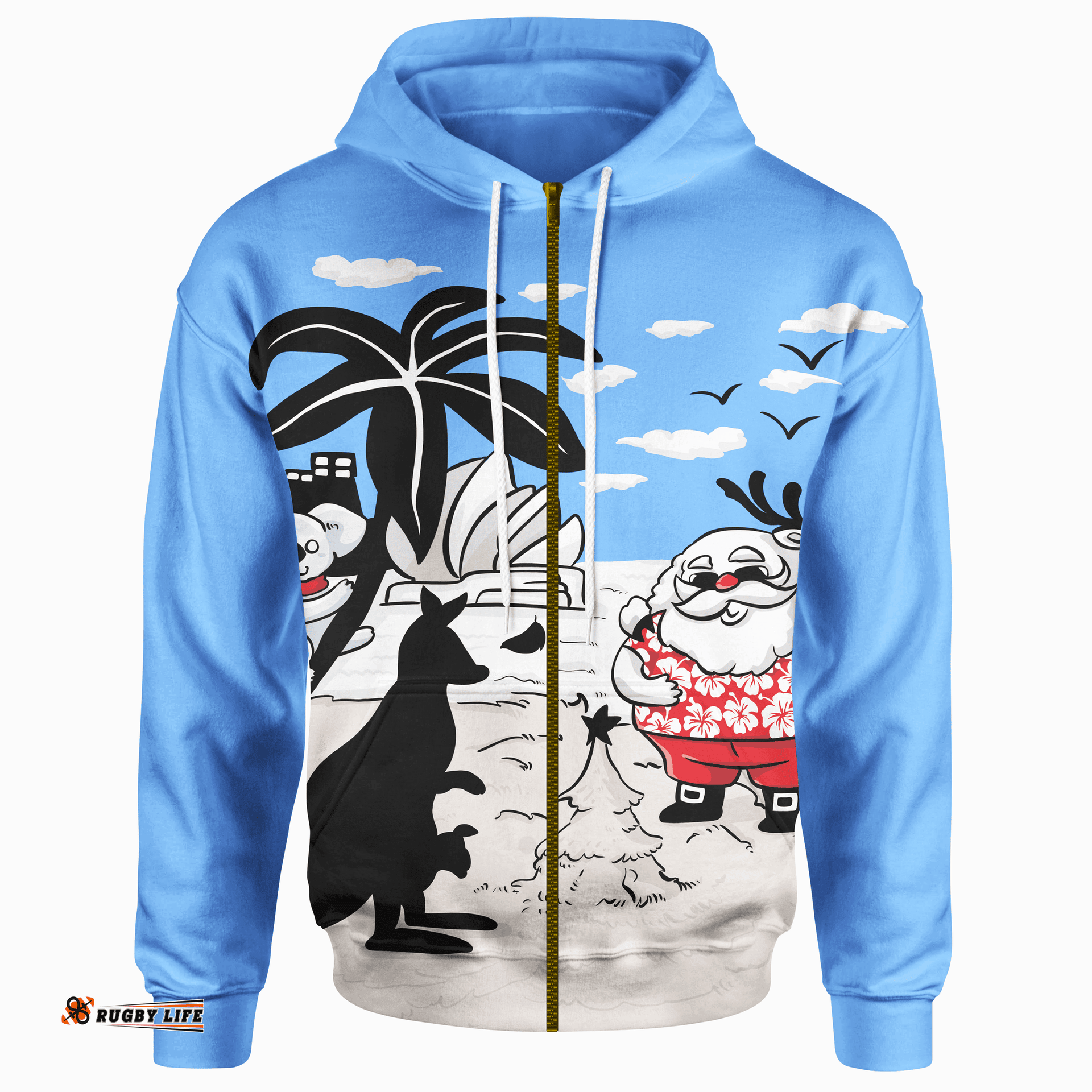 Australia Christmas Zip Up Hoodie Santa Claus Hoodie Kangaroo Ver01