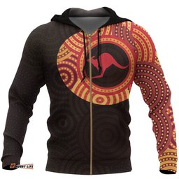 Aboriginal Zip Up Hoodie Kangaroo Patterns Australian Dot Painting Tattoo
