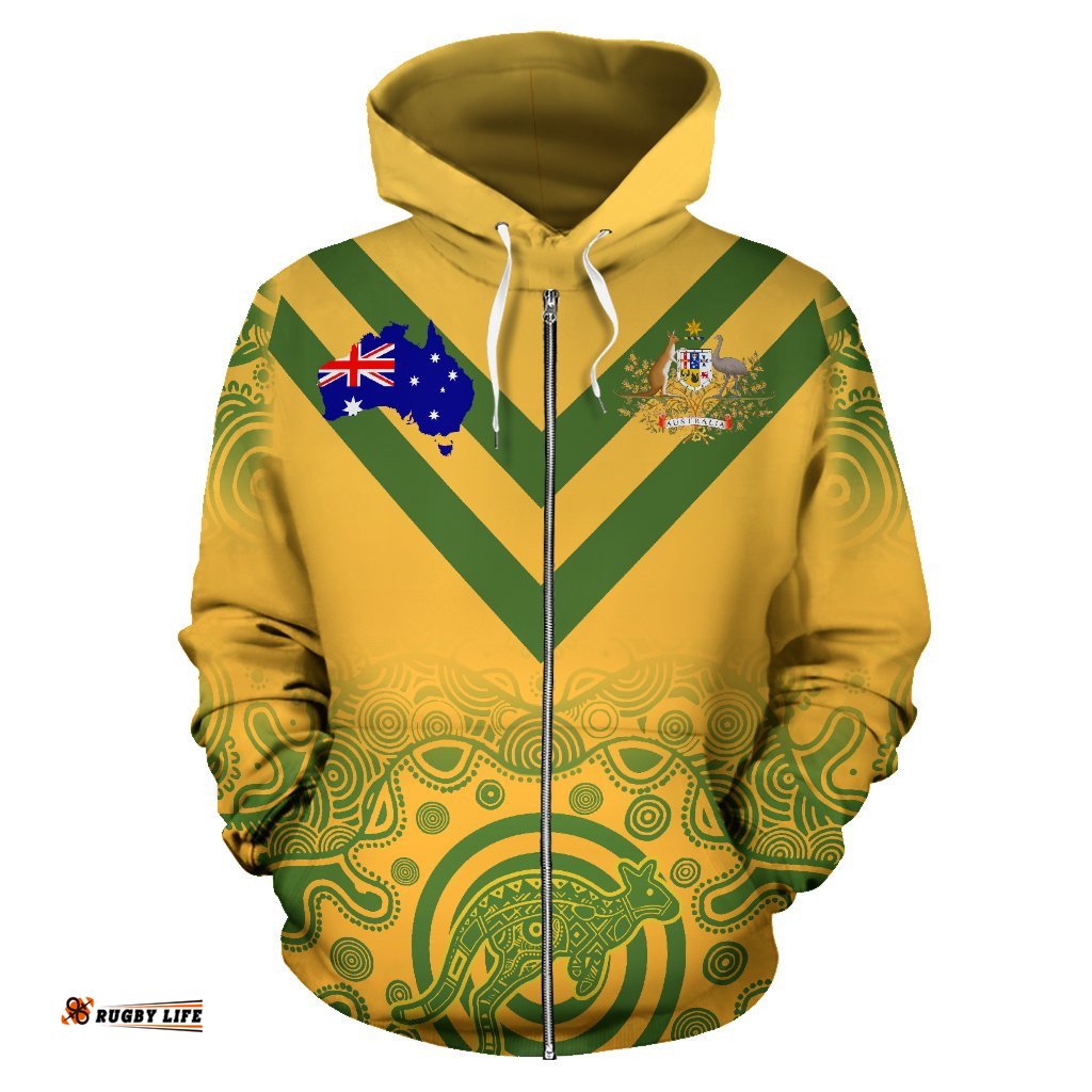 Abboriginal Zip Up Hoodie, Australian Coat Of Arms Map Patterns