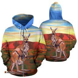 Zip Up Hoodie Kangaroo Hoodie Uluru Landscape Art All Over Print Unisex