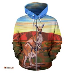 Zip Up Hoodie Kangaroo Hoodie Uluru Landscape Art All Over Print Unisex