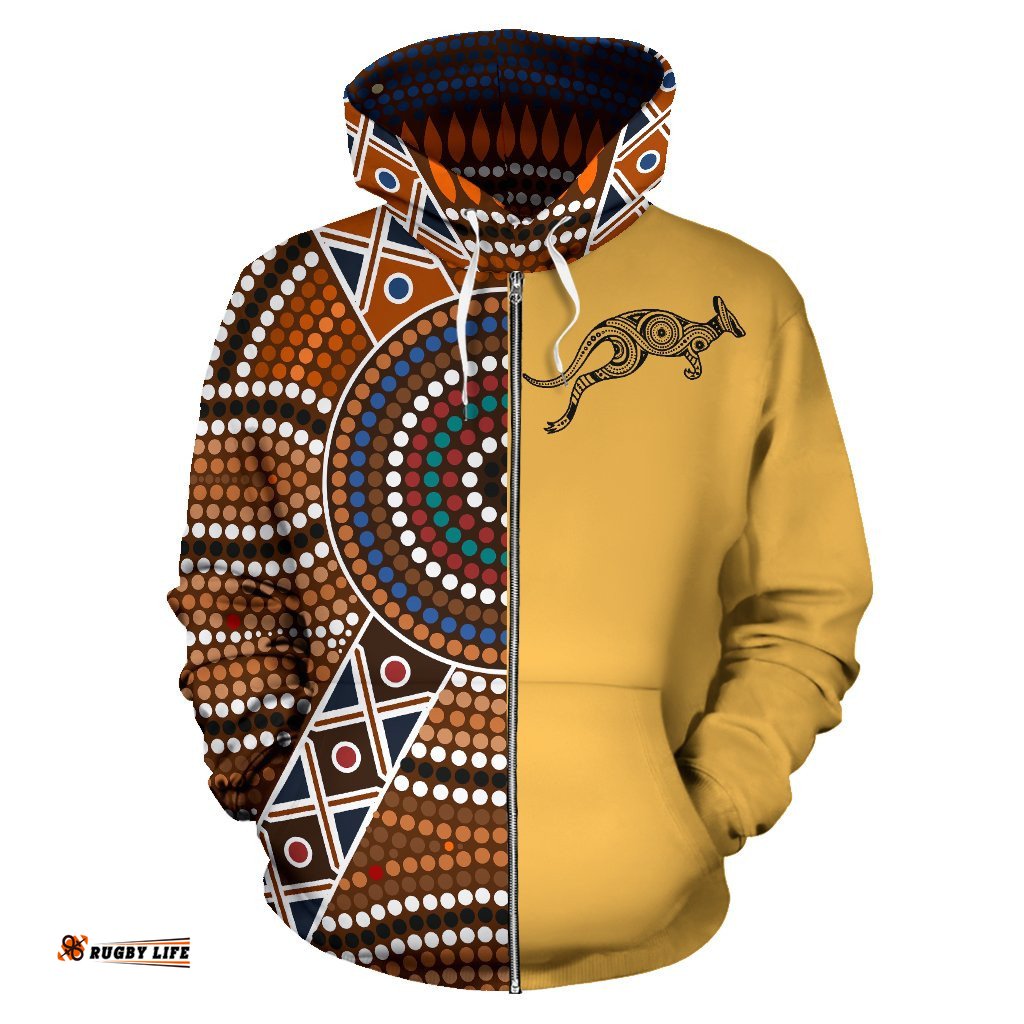 Aboriginal Zip Up Hoodie, Kangaroo Patterns Circle Dot Painting 08