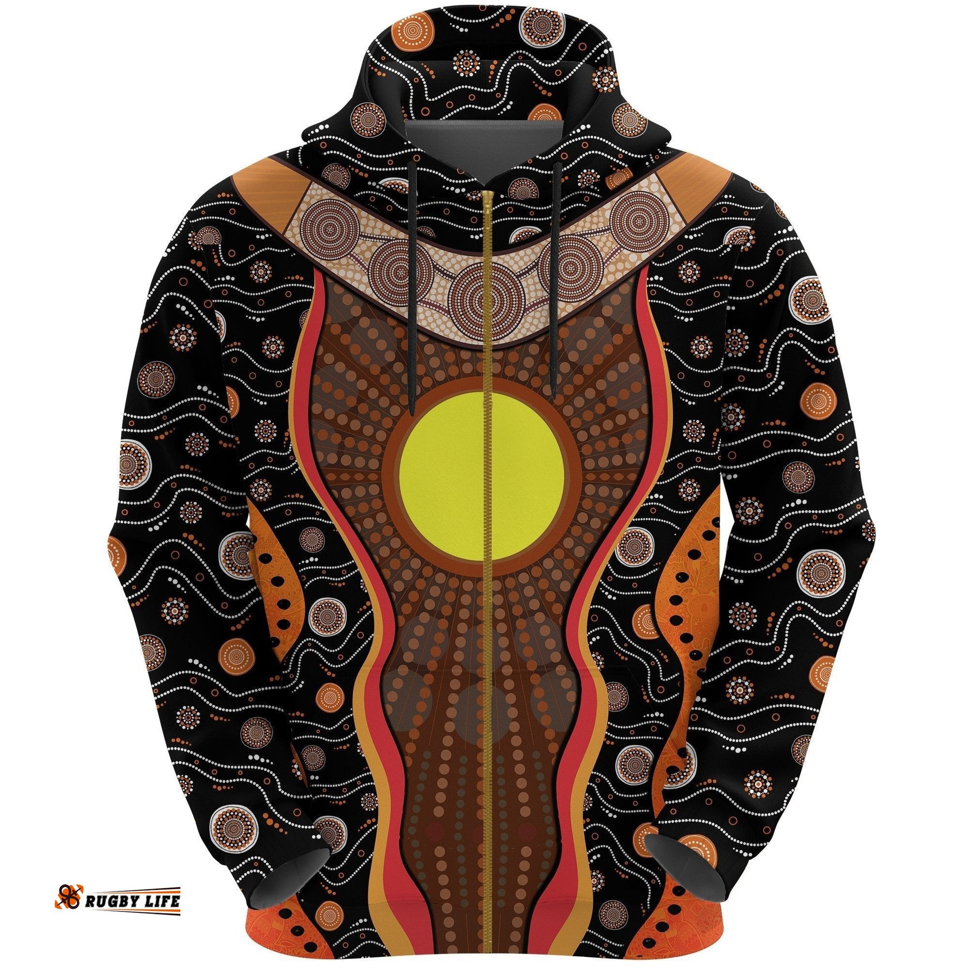 Aboriginal Zip Hoodie, Boomerang Patterns Sun Dot Painting