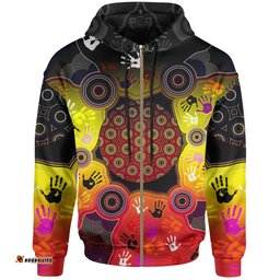 Aboriginal Zip Up Hoodie, Indigenous Circle Dot Painting Hand Art