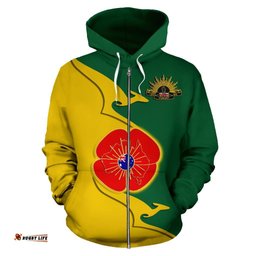 ANZAC Zip Up Hoodie Lest We Forget Poppy Map Kangaroo