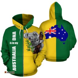Zip Up Hoodie Koala Hoodie Australia Map Is In My DNA All Over Print Unisex
