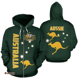 Zip Up Hoodie Kangaroo Hoodie Australian Coat Of Arms Unisex 07