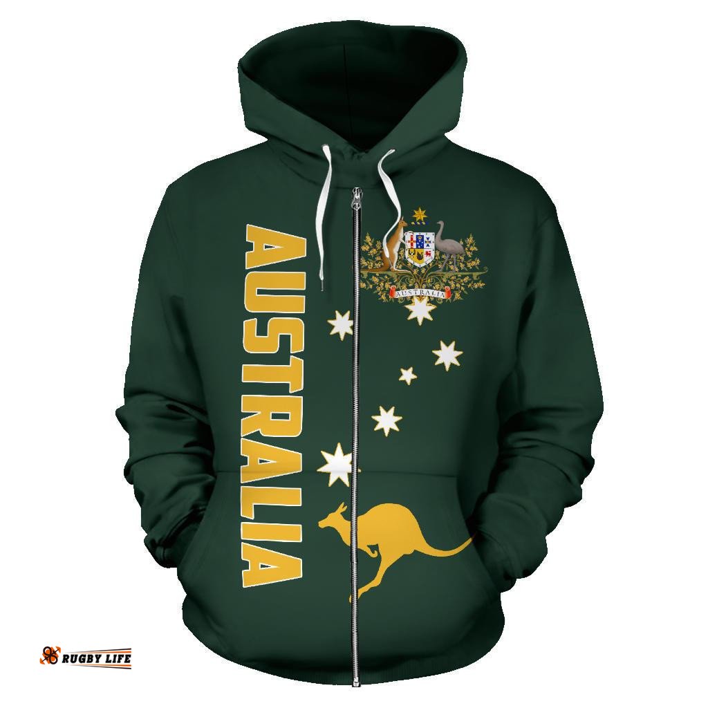 Zip Up Hoodie Kangaroo Hoodie Australian Coat Of Arms Unisex 07