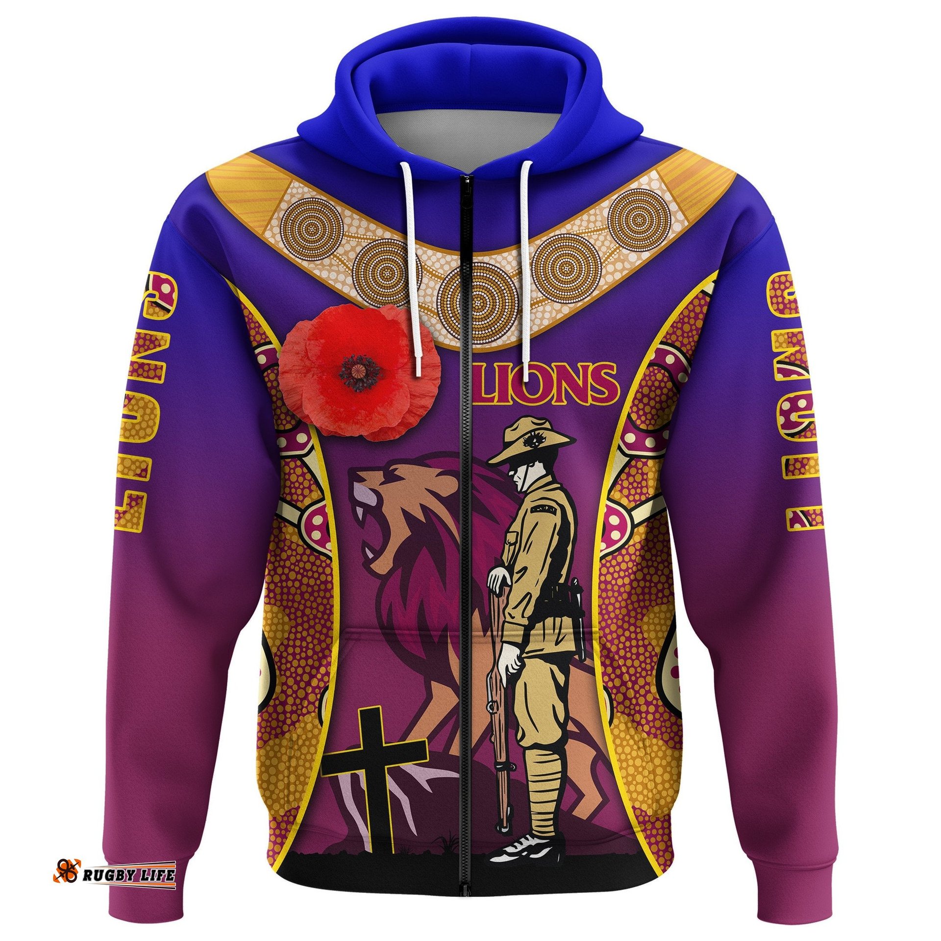 Brisbane Zip Hoodie Lions ANZAC Day Gradients Style