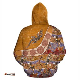 Aboriginal Zip Up Hoodie, Lizard Boomerang Patterns Kookaburra Crocodile