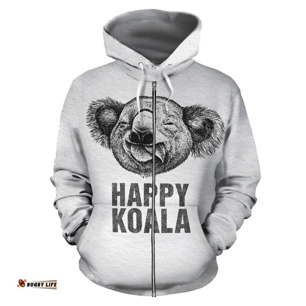 Zip Up Hoodie Koala Hoodie Happy Drawing Style All Over Print Unisex