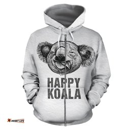 Zip Up Hoodie Koala Hoodie Happy Drawing Style All Over Print Unisex
