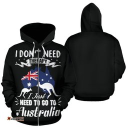 Zip Up Hoodie Aus Flag Kangaroo I Dont Need Therapy All Over Print Unisex