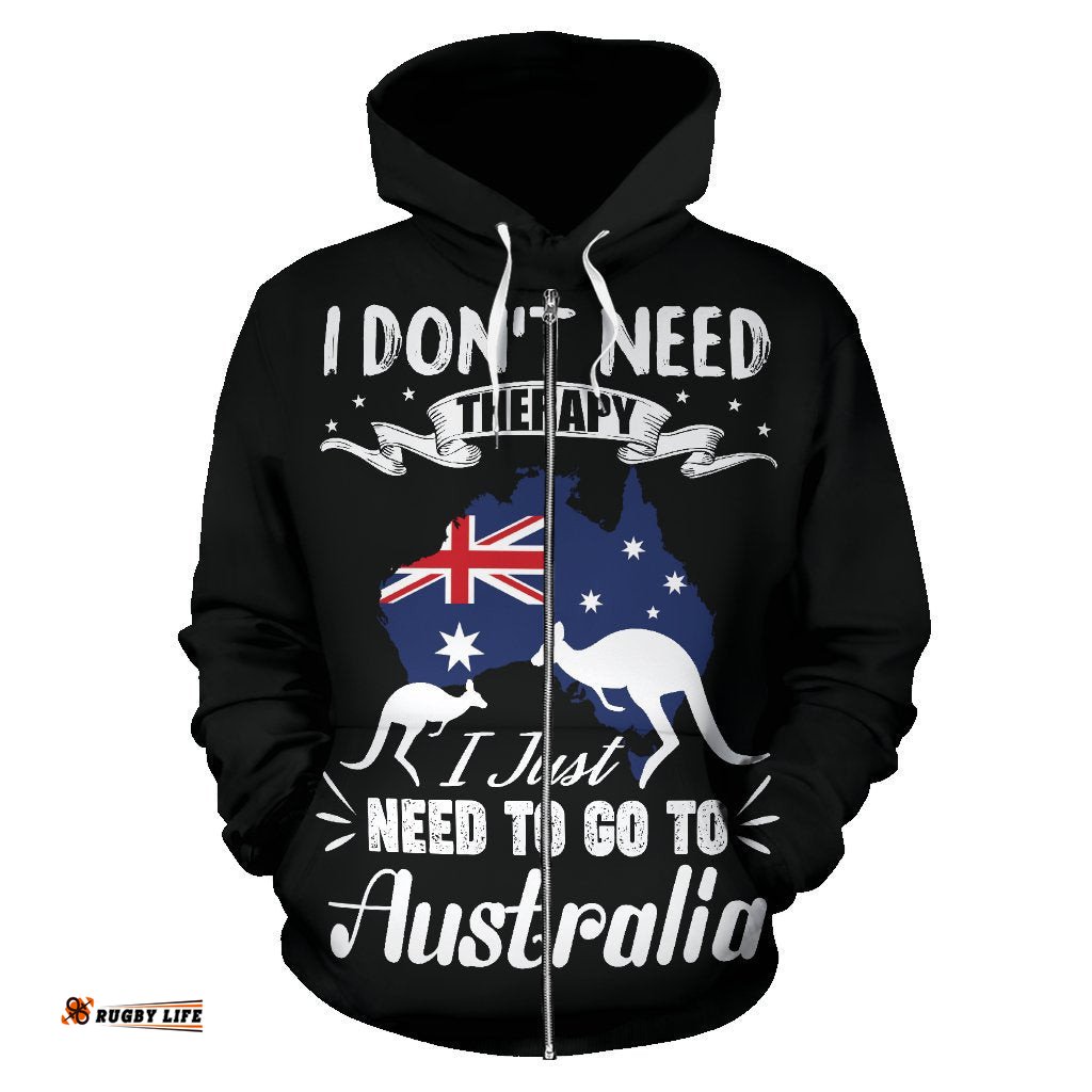 Zip Up Hoodie Aus Flag Kangaroo I Dont Need Therapy All Over Print Unisex