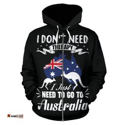 Zip Up Hoodie Aus Flag Kangaroo I Dont Need Therapy All Over Print Unisex