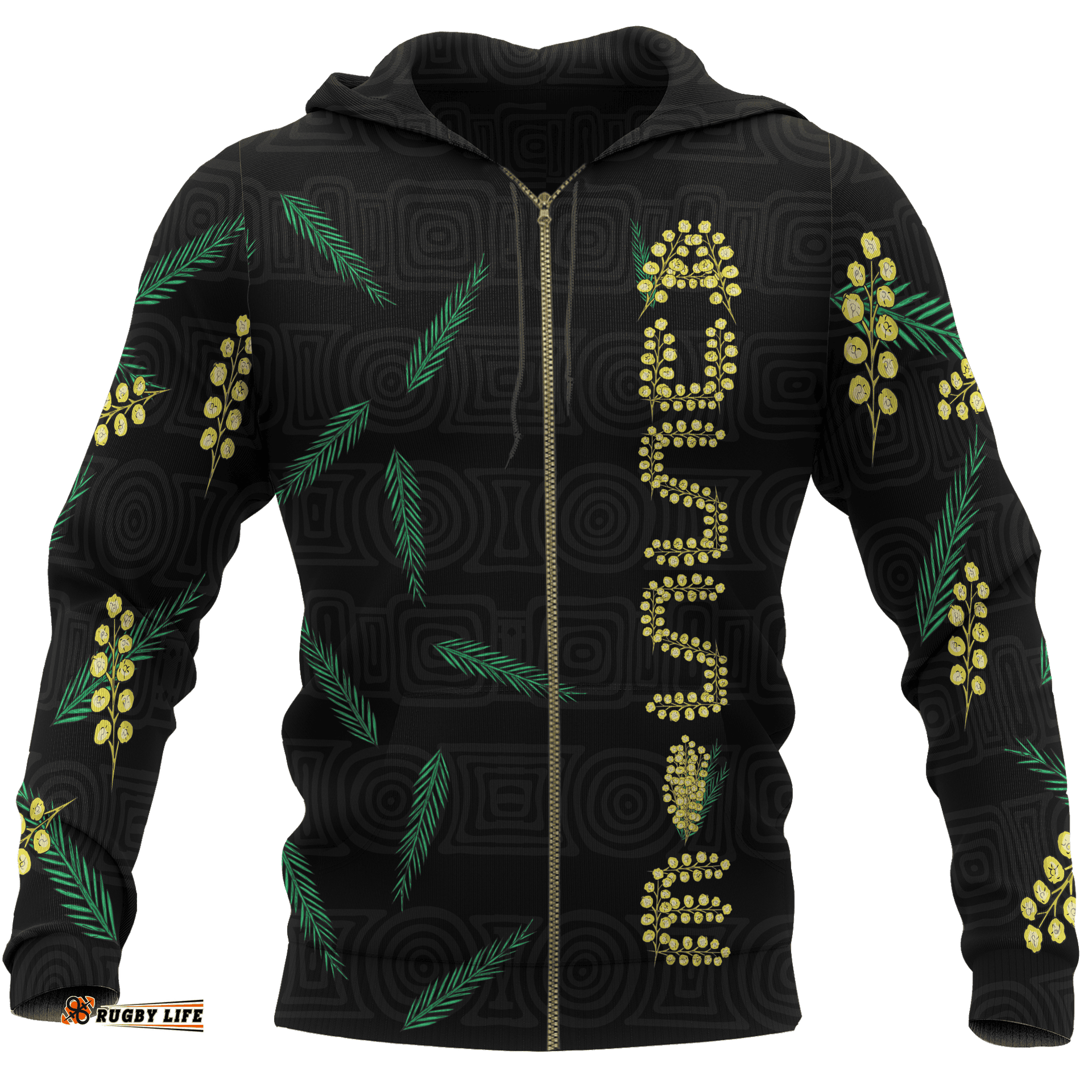 Zip Up Hoodie Aussie Hoodie Golden Wattle Australian Coat Of Arms Unisex