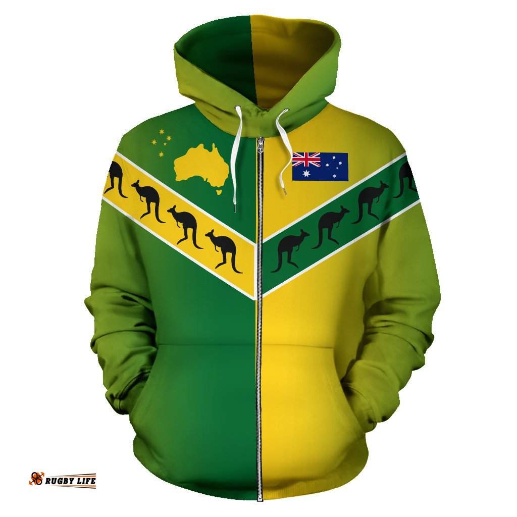 Zip Up Hoodie Australia Map and Flag Hoodie Mixing Symbols Unisex